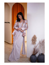 Alluring Purple Rangoli Silk Embroidery Koti With Draped Saree